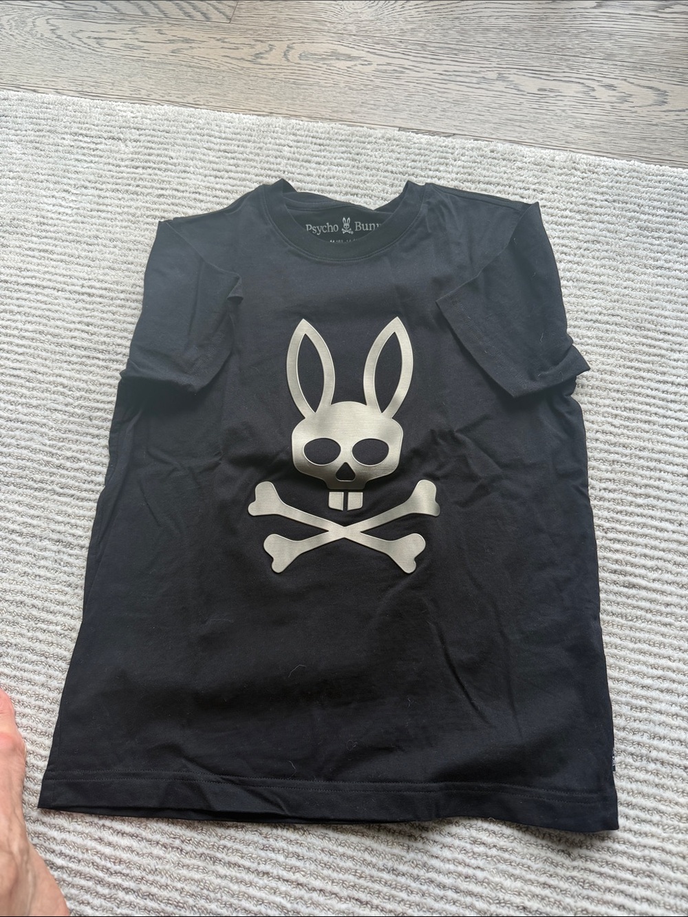 Psycho Bunny Black Tee with Silver Bunny Skull Graphic